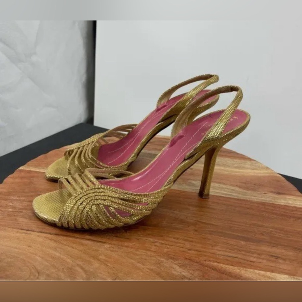 Kate Spade Gold Strappy Heels sling back Sz 8 B